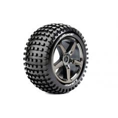 Louise RC - T-ROCK - Pneus 1-8e Truggy - Soft - Jantes à batons Chromées Noires - 0-Offset - Hex 17m