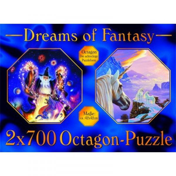 Puzzle 2 x 700 pièces - Puzzle octogonal : Magicien et Licornes - Lupu-2013