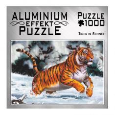 Puzzle de 1000 piezas: Efecto de aluminio: Tigre en la nieve