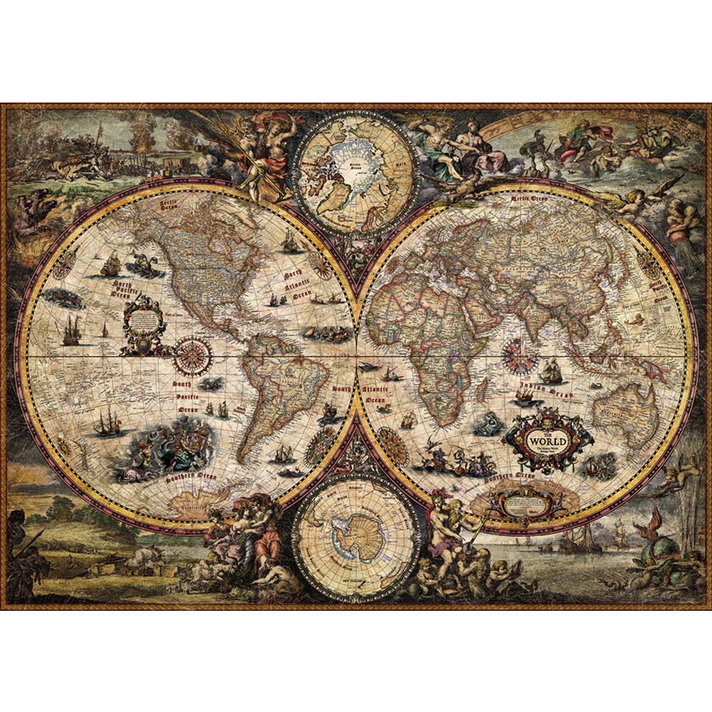 Puzzle Carte Du Monde Vintage Clementoni - 2000 Pièces, 97.5x66.8 Cm, Style Baroque, Pour Adultes Et Ados 14+
