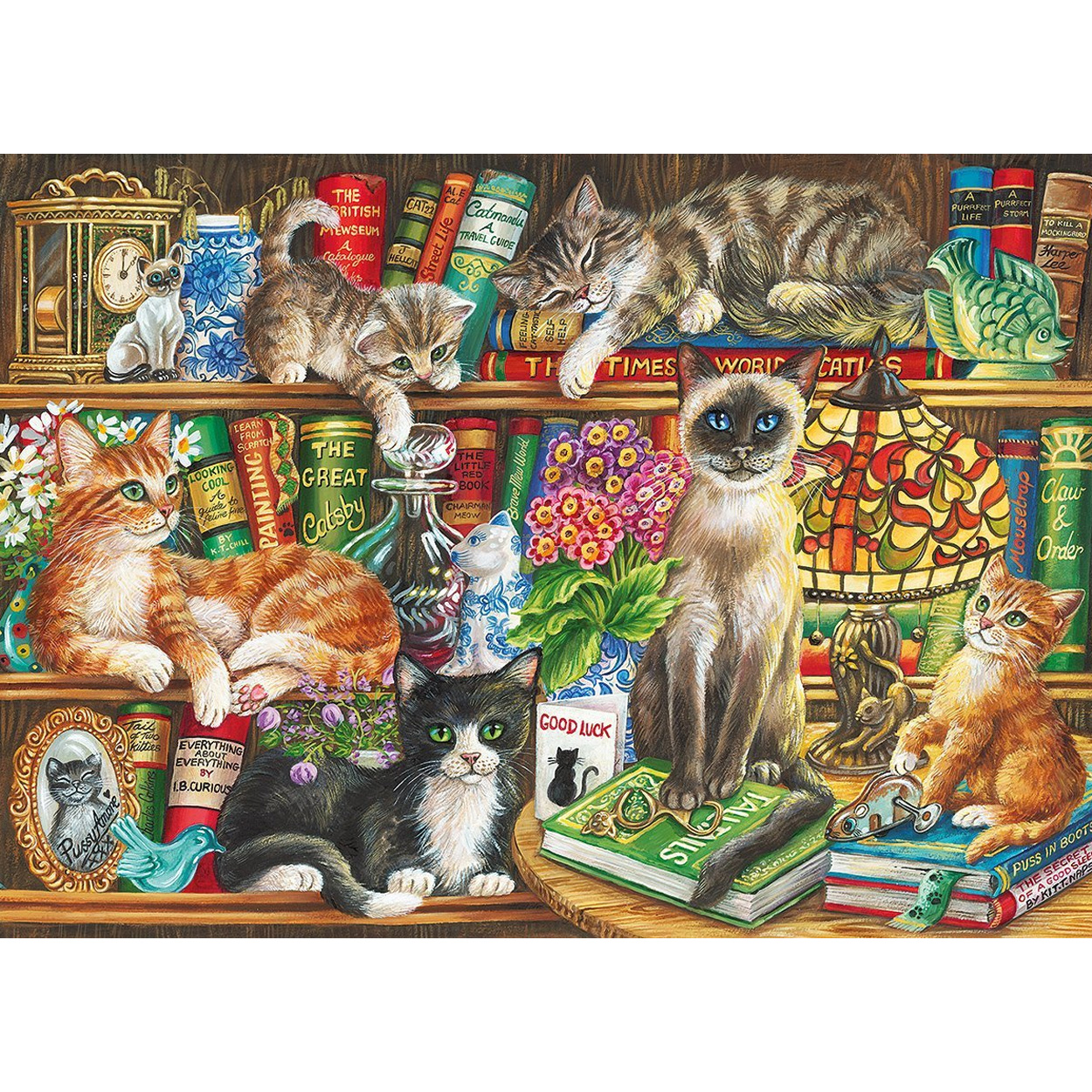Puzzle 1000 pièces : Chats dans la bibliothèque - Gibsons - Rue des Puzzles