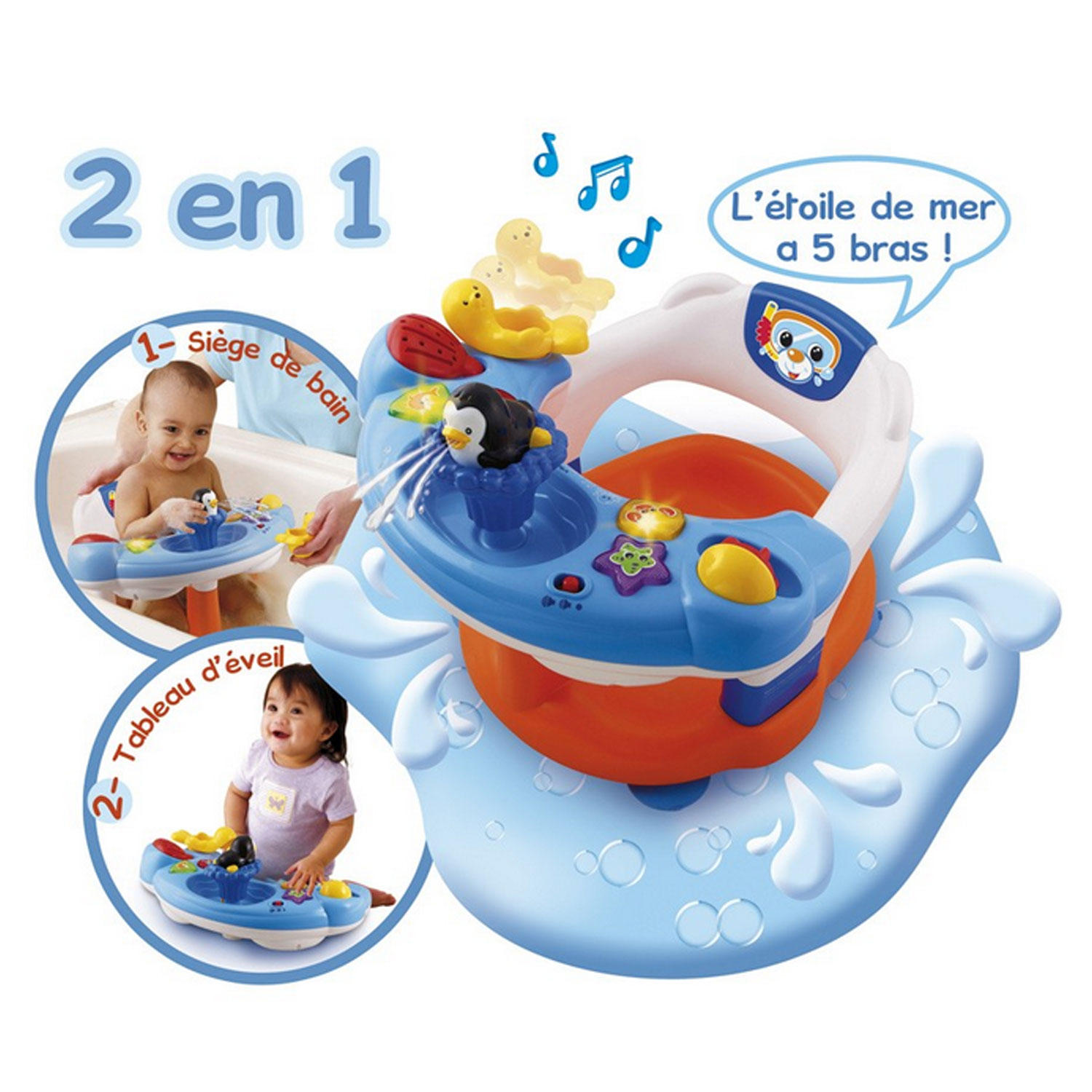 Smoby Toys Little Smoby Siège de bain pour bébé à partir de 6 mois - Siège  de bain avec table de jeu avec jouets de baignoire - Aide pour bébé et  tout-petits
