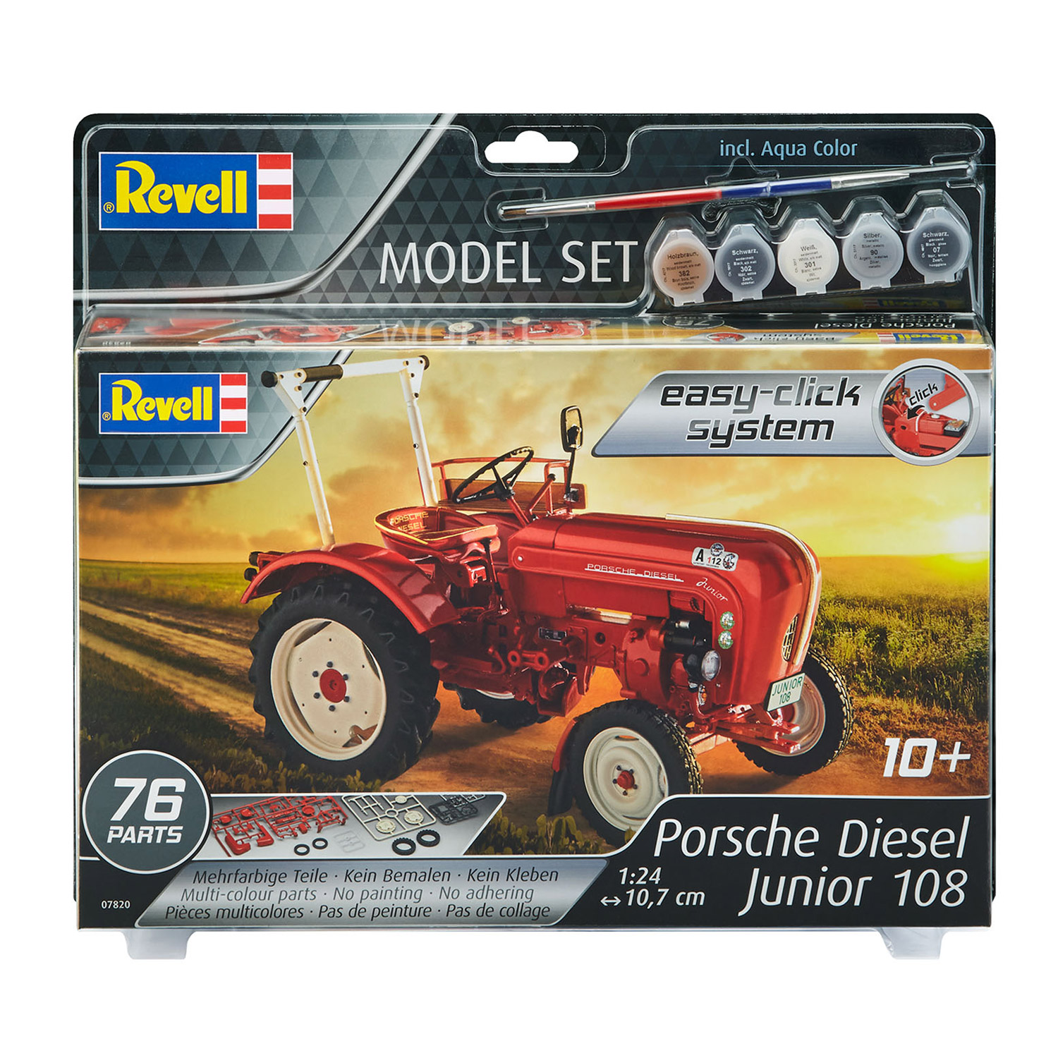 Revell- Model Set Junior 108-Farming Simulator Edition Maqueta para Principiantes con Sistema Easy Click Kit de Inicio con Accesorios básicos Color Plateado 67823 