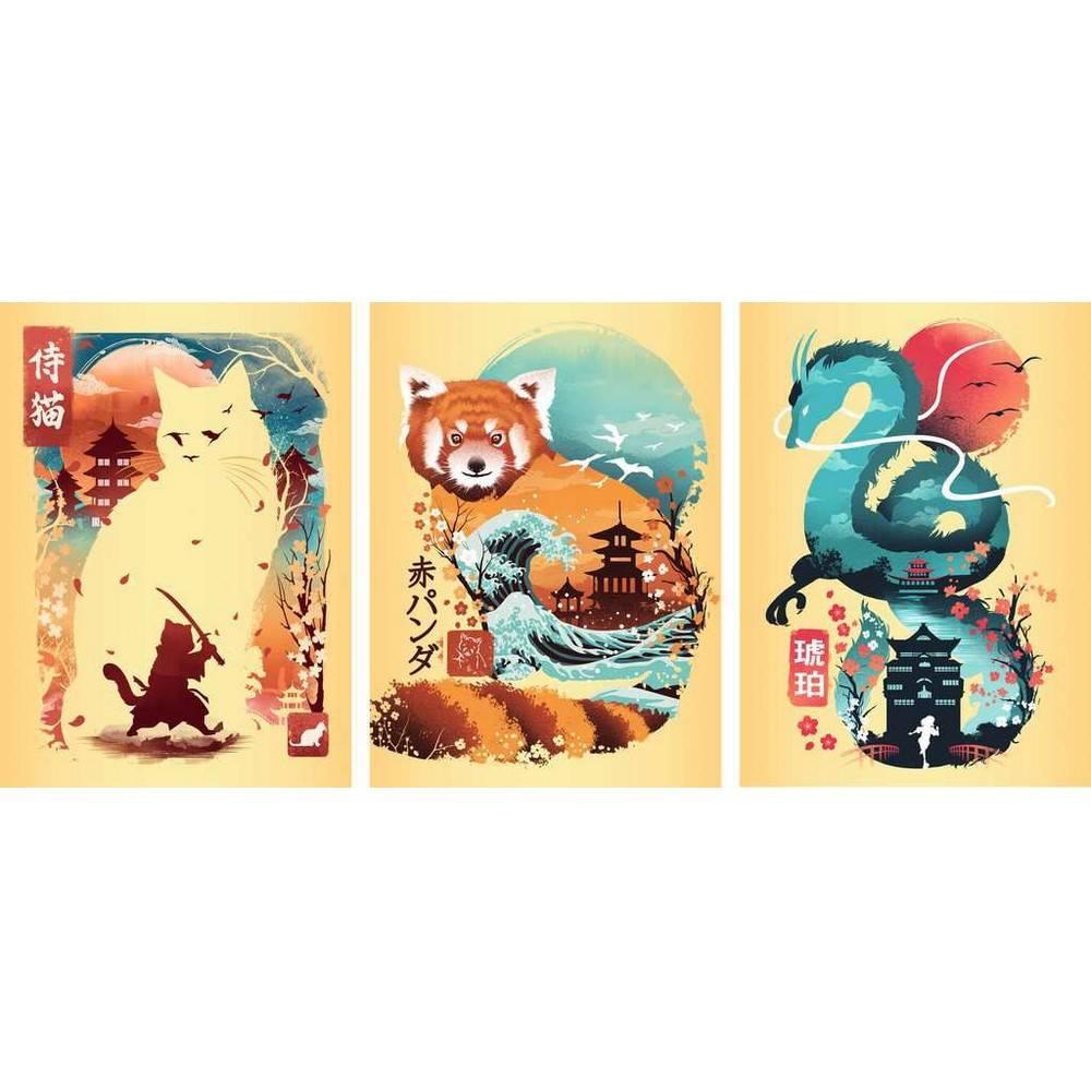 Puzzles 3x100 pièces : Chat panda roux et dragon Ukyio E Ravensburger France