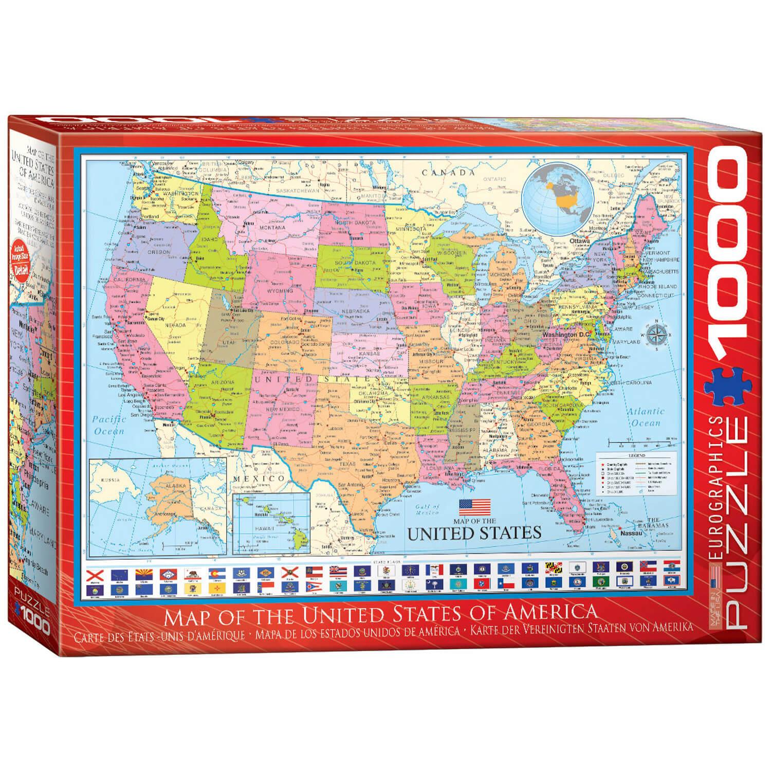 Puzzle Cadre - Carte des Etats-Unis (en Anglais) - 90 Teile