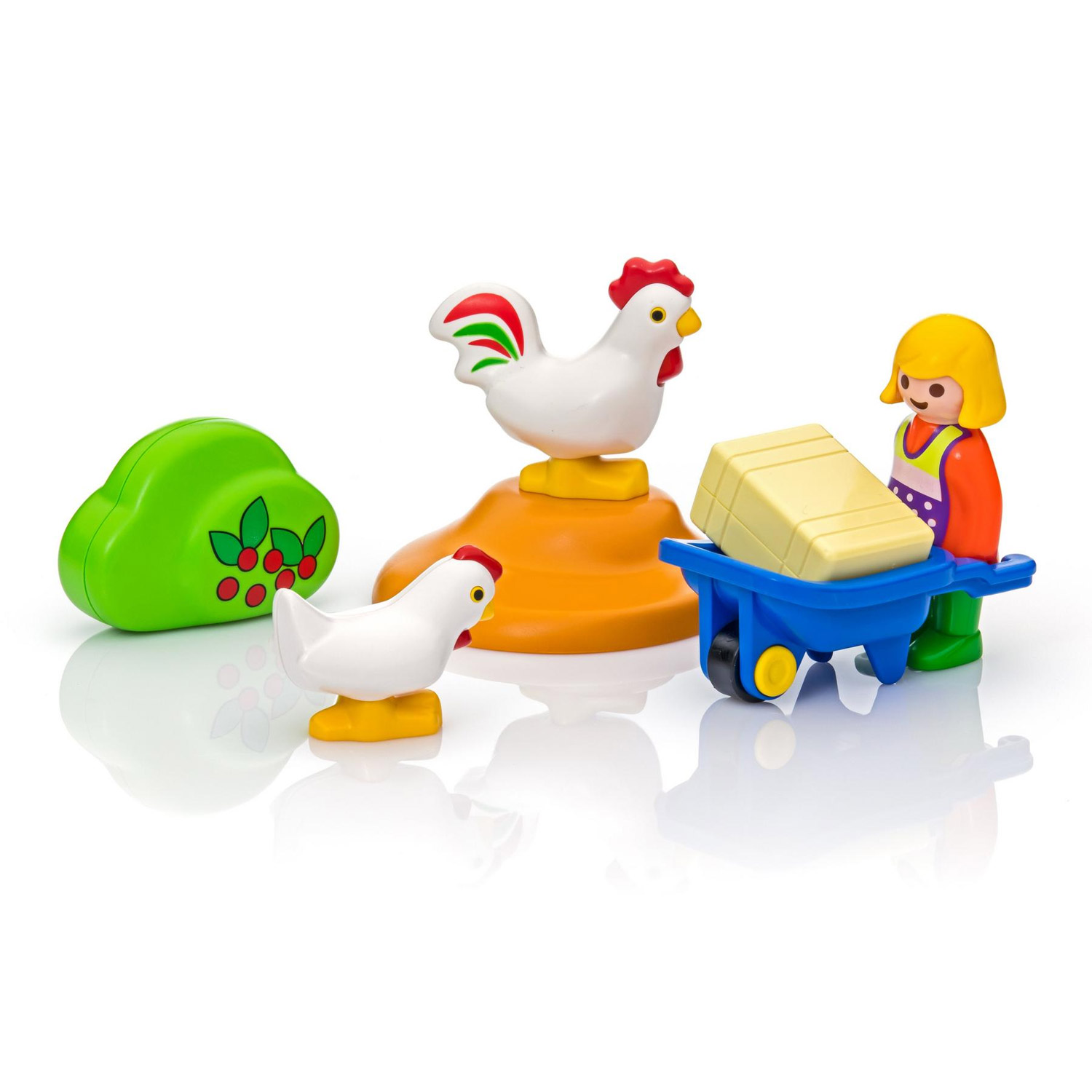 Playmobil 1.2.3 Agricultrice avec brouette et coq
