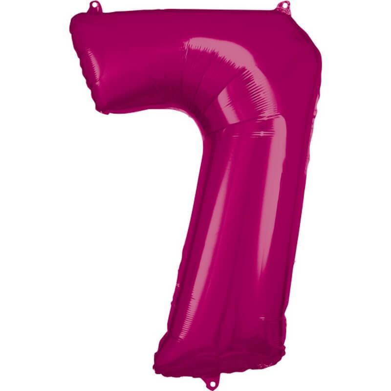 Ballon Aluminium 86 cm : Chiffre 7 - Rose Fushia
