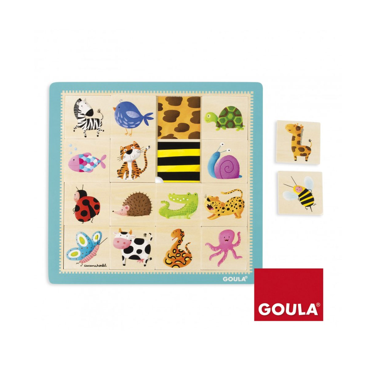 Puzzle en bois 16 pièces : les animaux et leurs couleurs