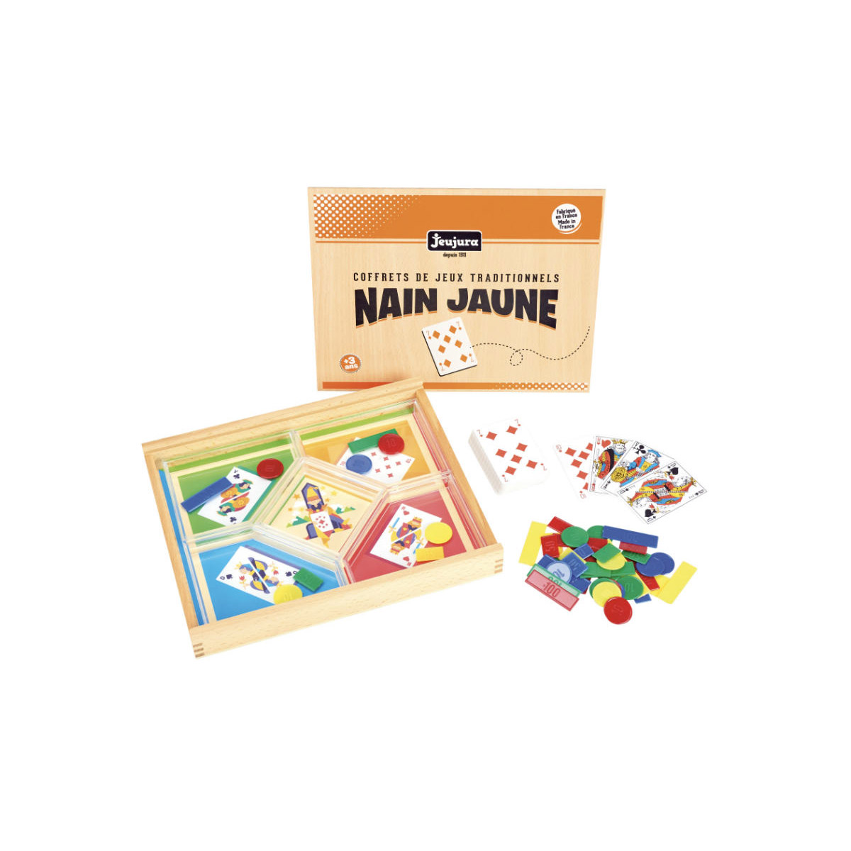 Coffret de jeux traditionnels en bois : le nain jaune