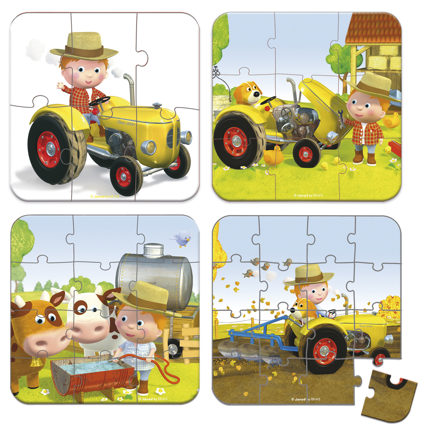 Puzzles enfant 3 ans 4 modèles tracteurs camions