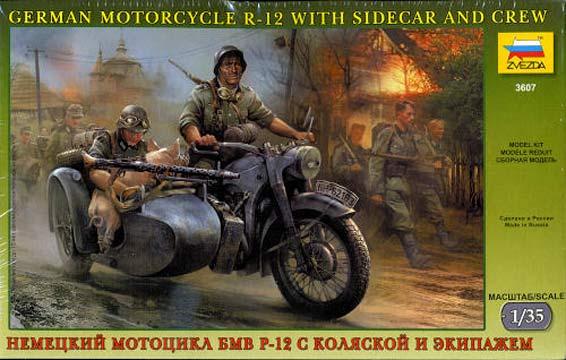 maquette moto bmw r-12 avec un side-car et ã©quipage allemand