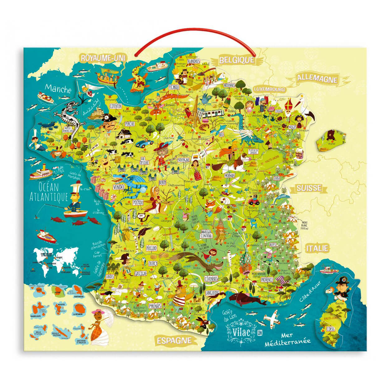 Puzzle 93 pièces magnétique en bois : Carte des merveilles de France -  Vilac - Rue des Puzzles