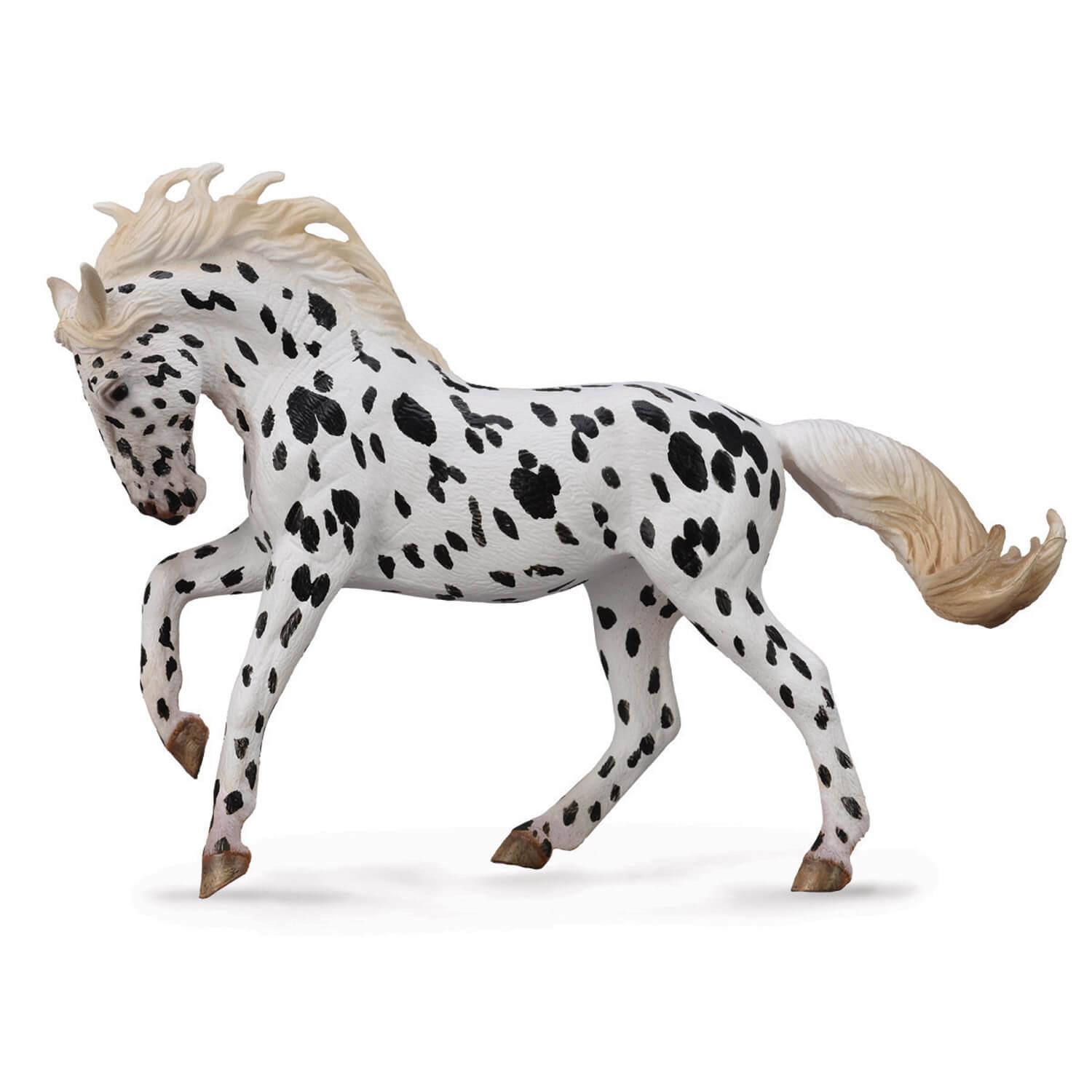 figurine cheval xl : jument knabstrup lã©opard noir