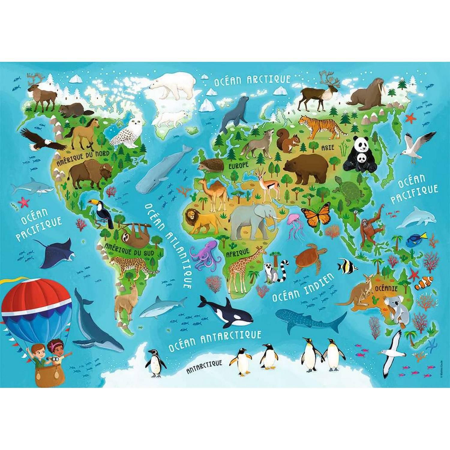 Puzzle 45 pièces : Carte du monde des animaux - Ravensburger - Nathan