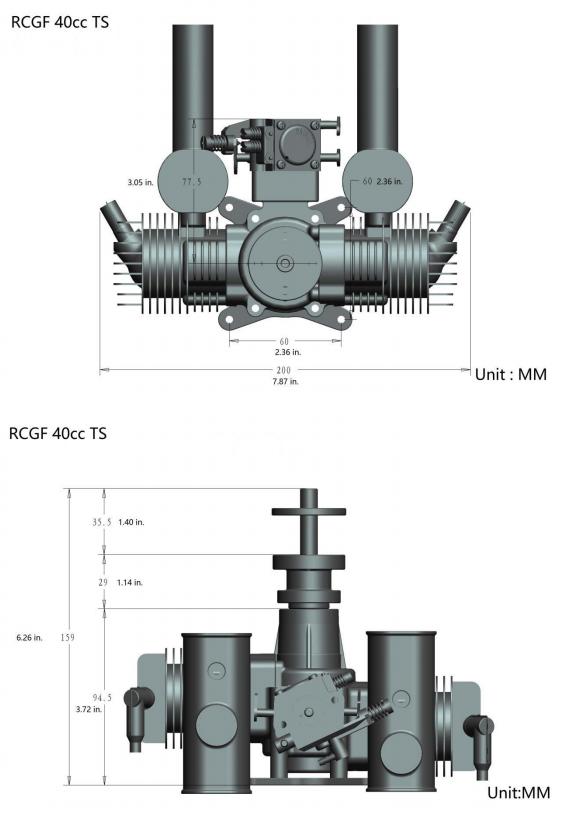 Moteur Essence Bi-cylindre 111cc 2 temps allumage electronique RCGF-111