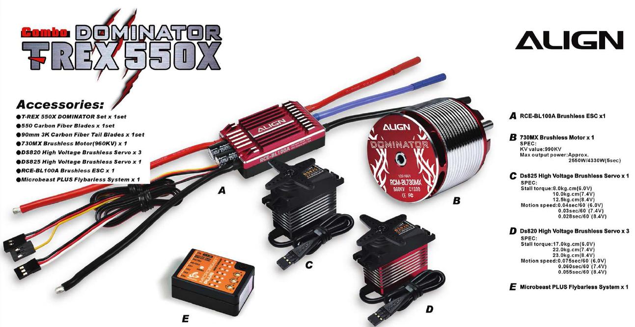 T-rex 550X Dominator Combo Align - Jeux et jouets Align CE