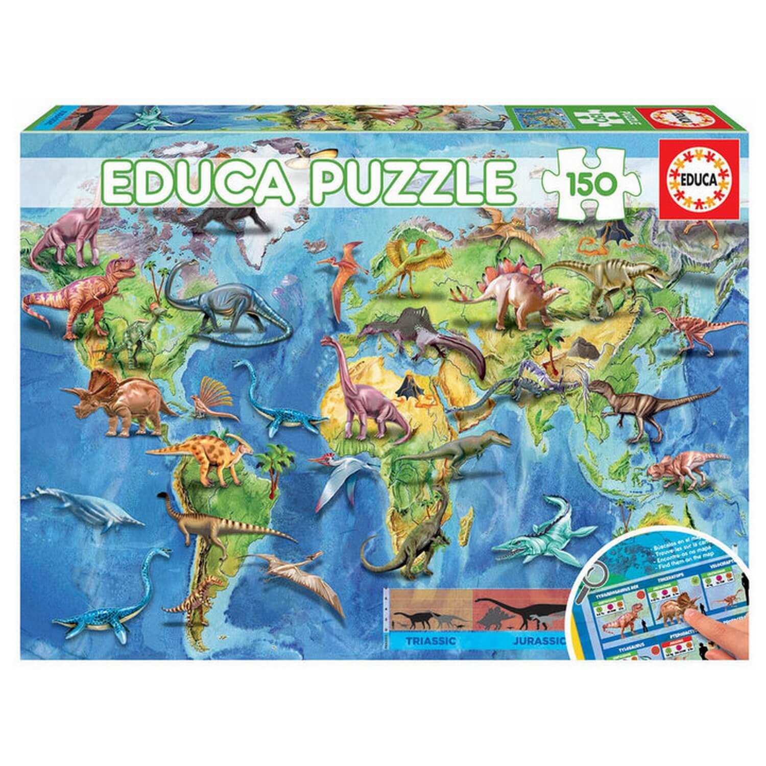 Puzzle 150 pièces : Mappemonde des Dinosaures - Educa - Rue des Puzzles