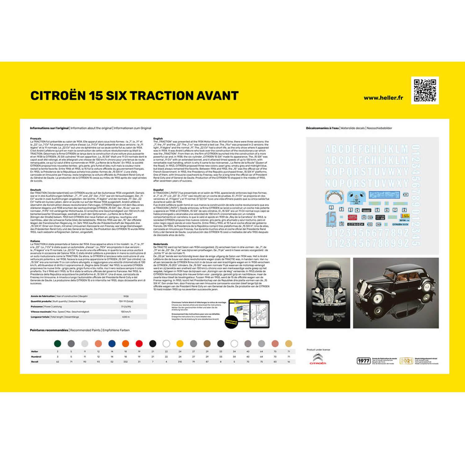 Maquette de voiture : Starter kit : Citroen 15 SIX Traction Avant - Heller  - Rue des Maquettes