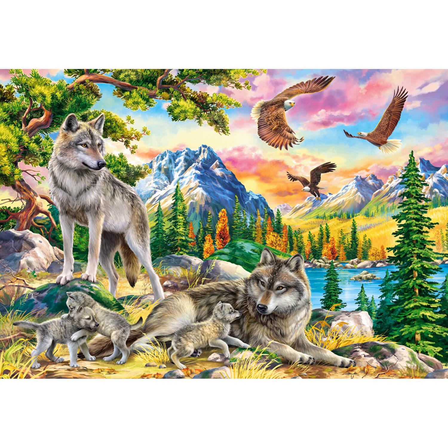 Puzzle 1000 pièces : Famille de loups et aigles