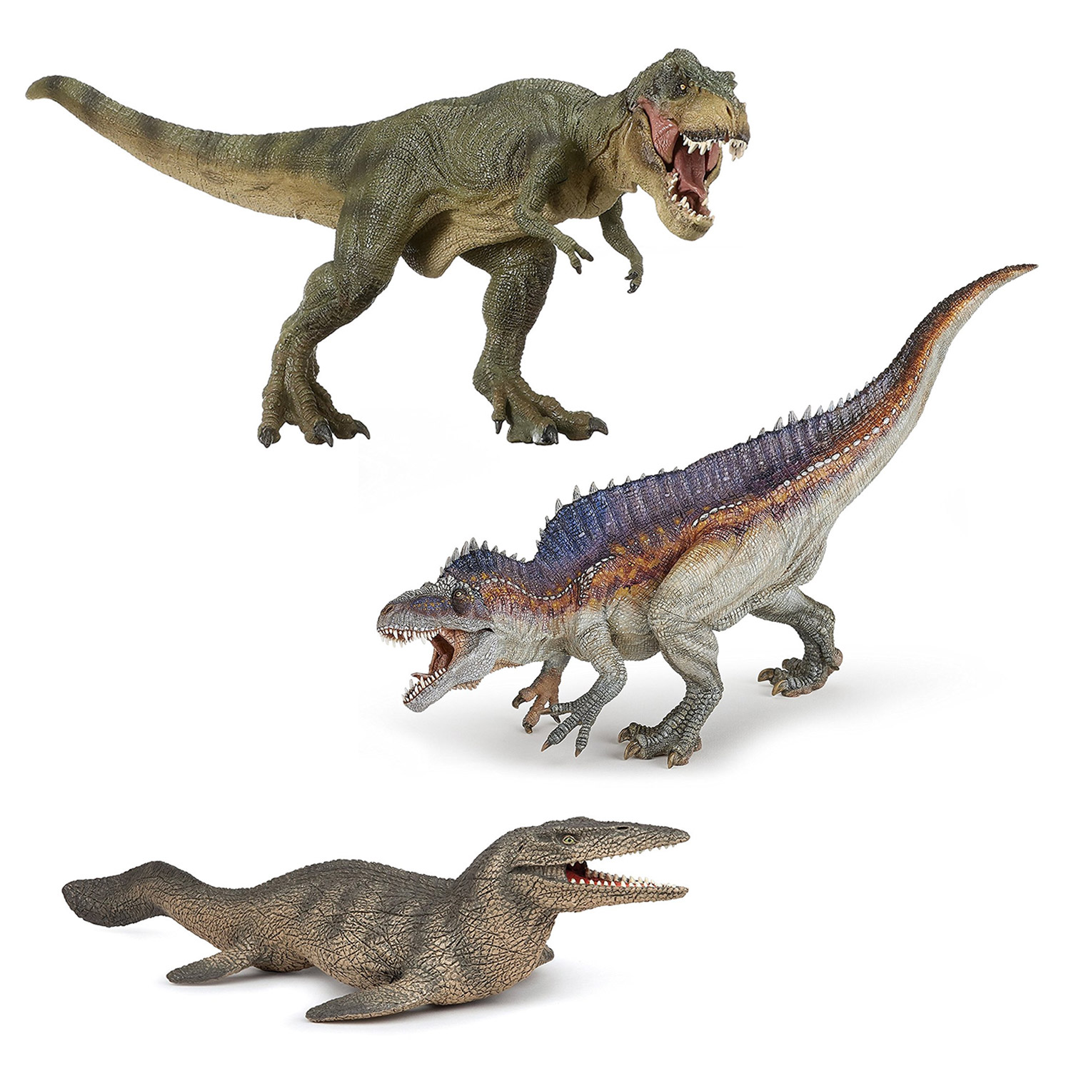 Kit Dinosaures Papo : Tylosaure, Acrocanthosaurus et Tyrannosaure courant