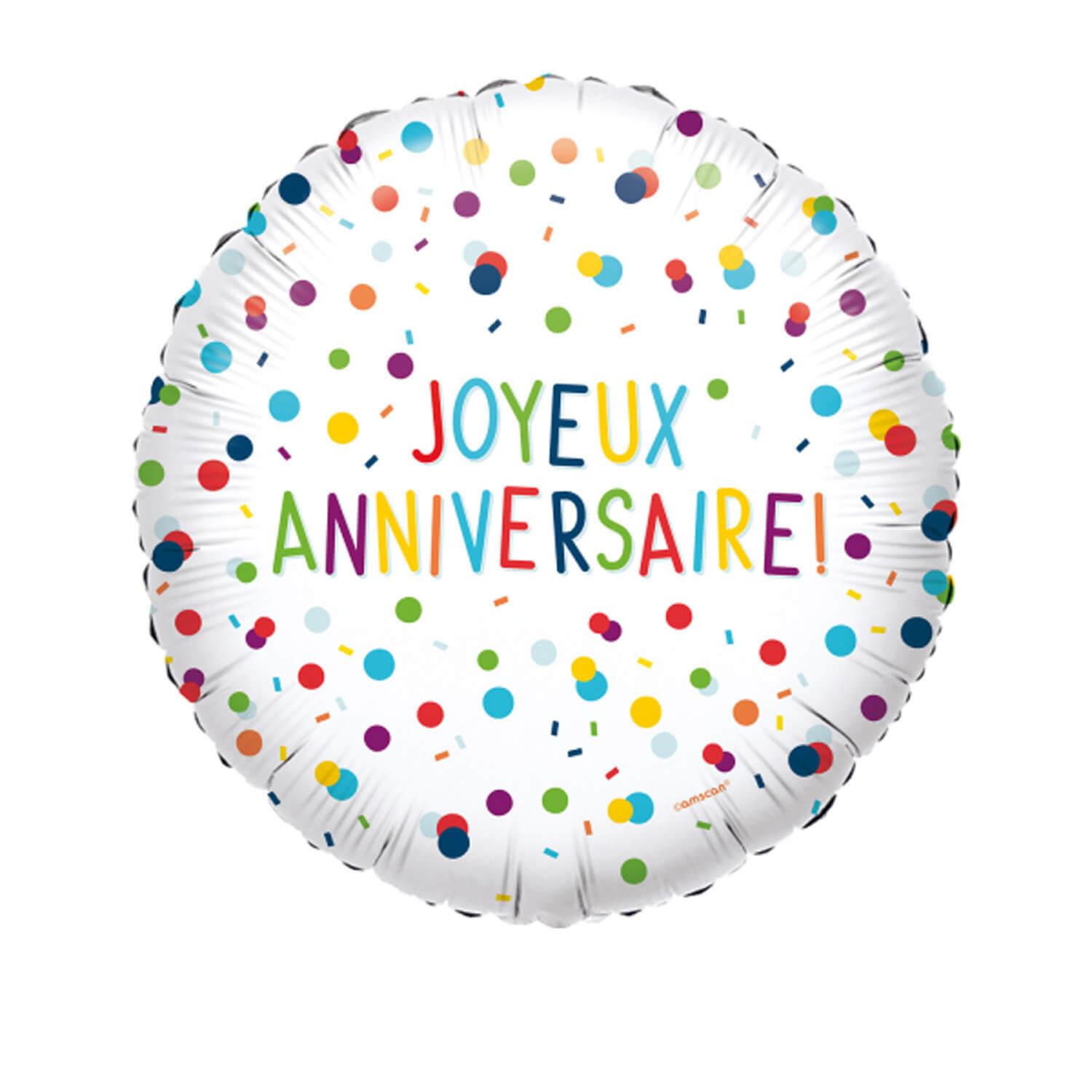 Ballon aluminium rond 43 cm : Joyeux Anniversaire - Confettis