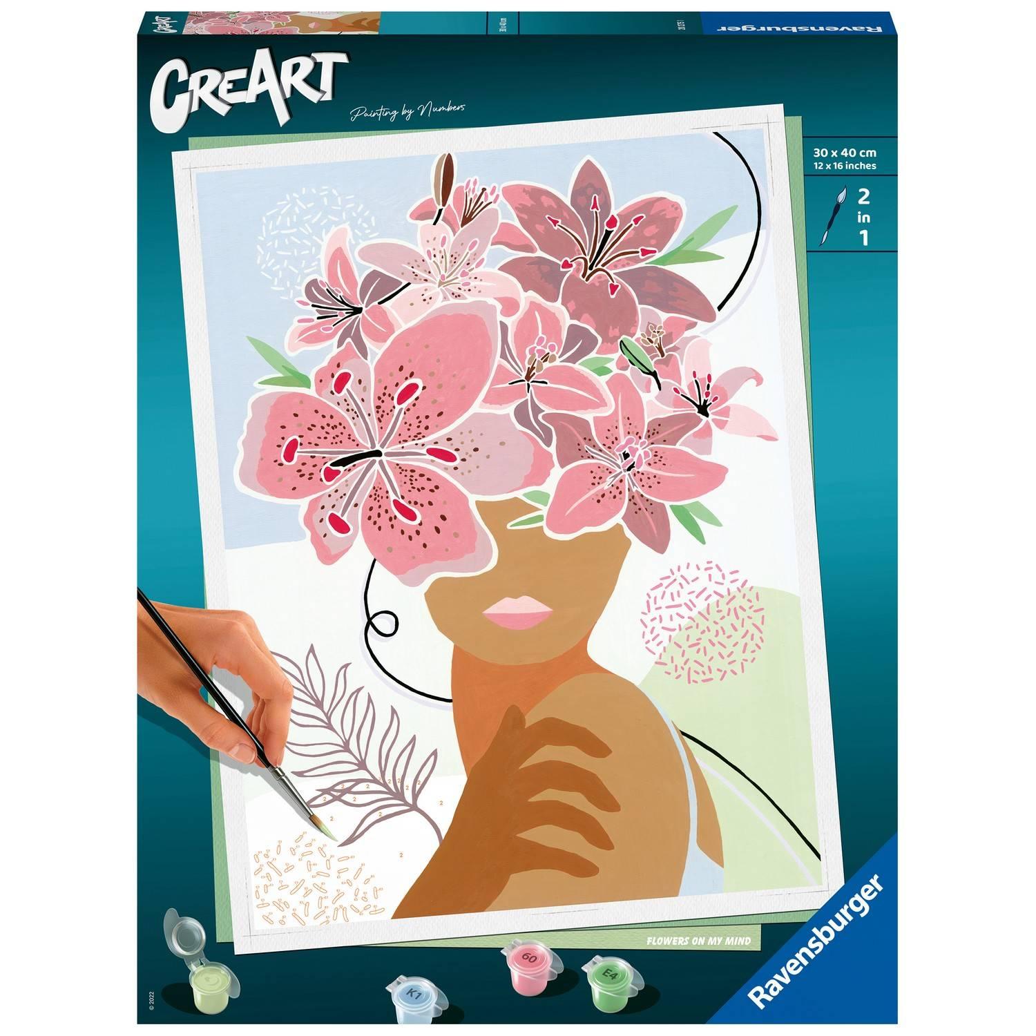 CreArt Flowers on my mind 24x30 cm Peinture par numéros – Dès – Ravensburger 20275 - vue 2