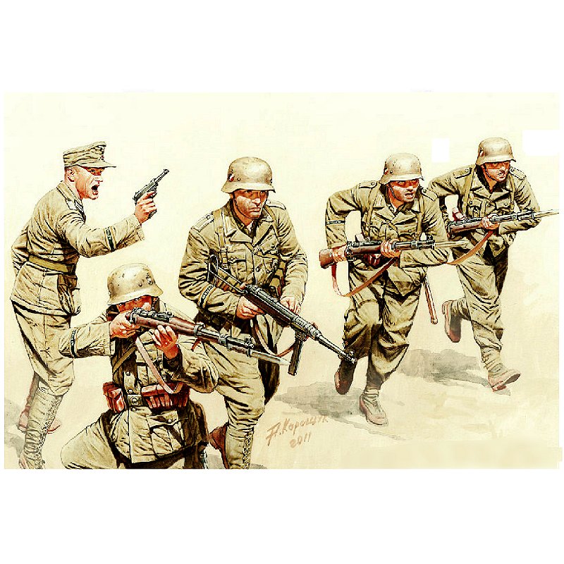 figurines 2ã¨me guerre mondiale : infanterie deutsches afrika korps ã  l'assaut 1942