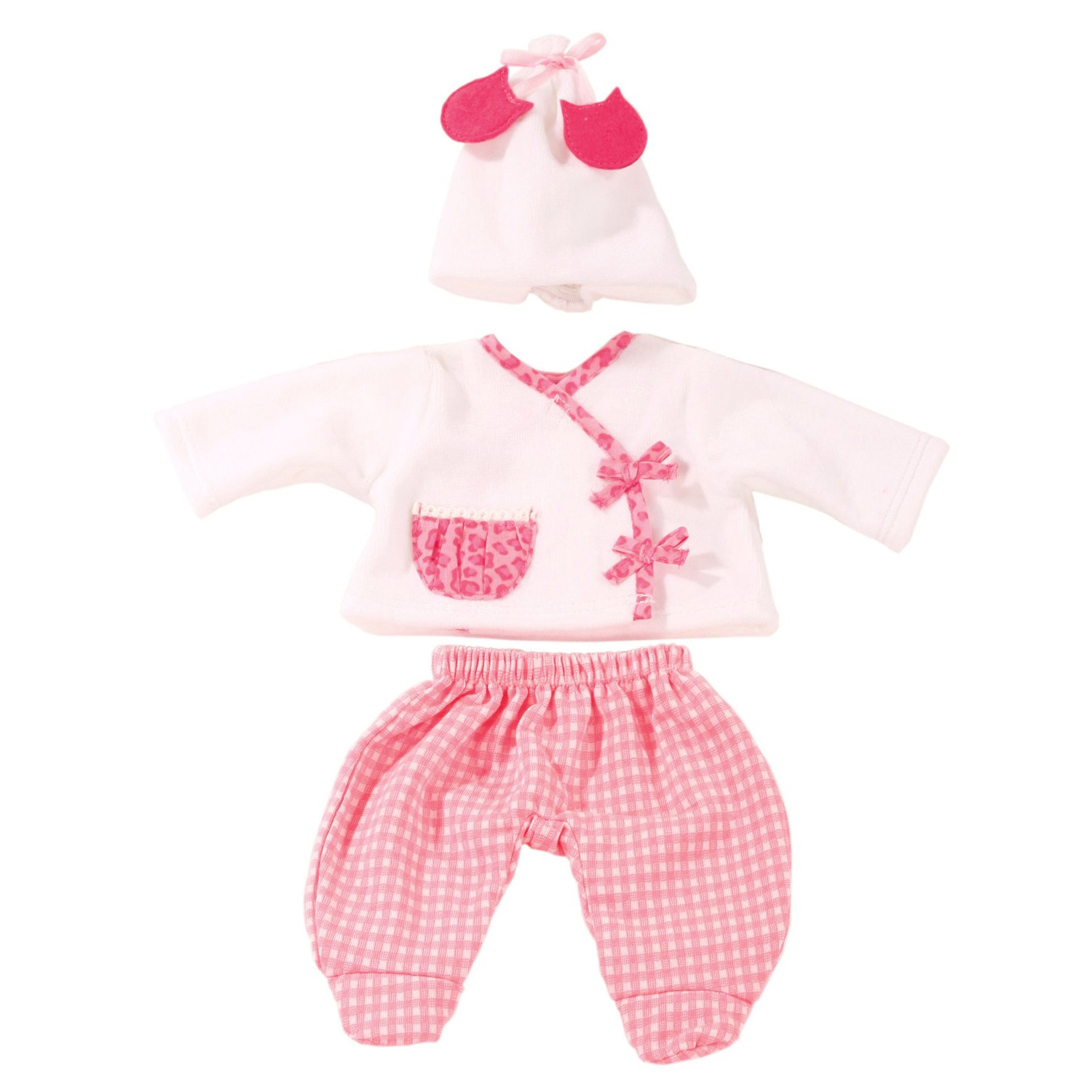 Vêtement pour poupée de 30 à 33 cm : Ensemble de nuit avec bonnet blanc