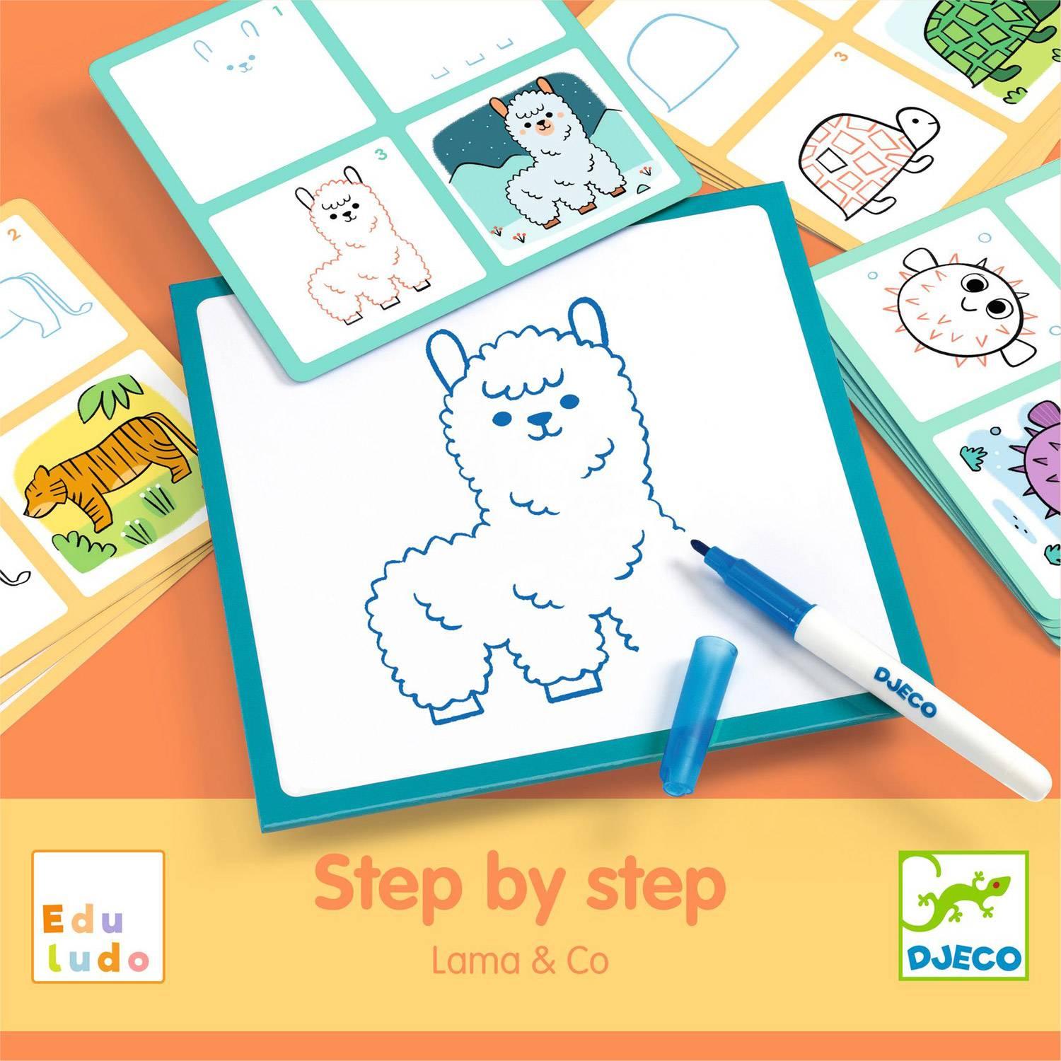 Cartes à dessiner : Step by Step Lama & Co