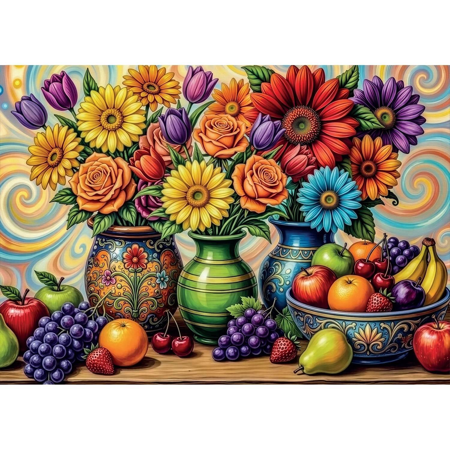 Puzzle 1000 piÃ¨ces : DÃ©lice de fleurs et de fruits