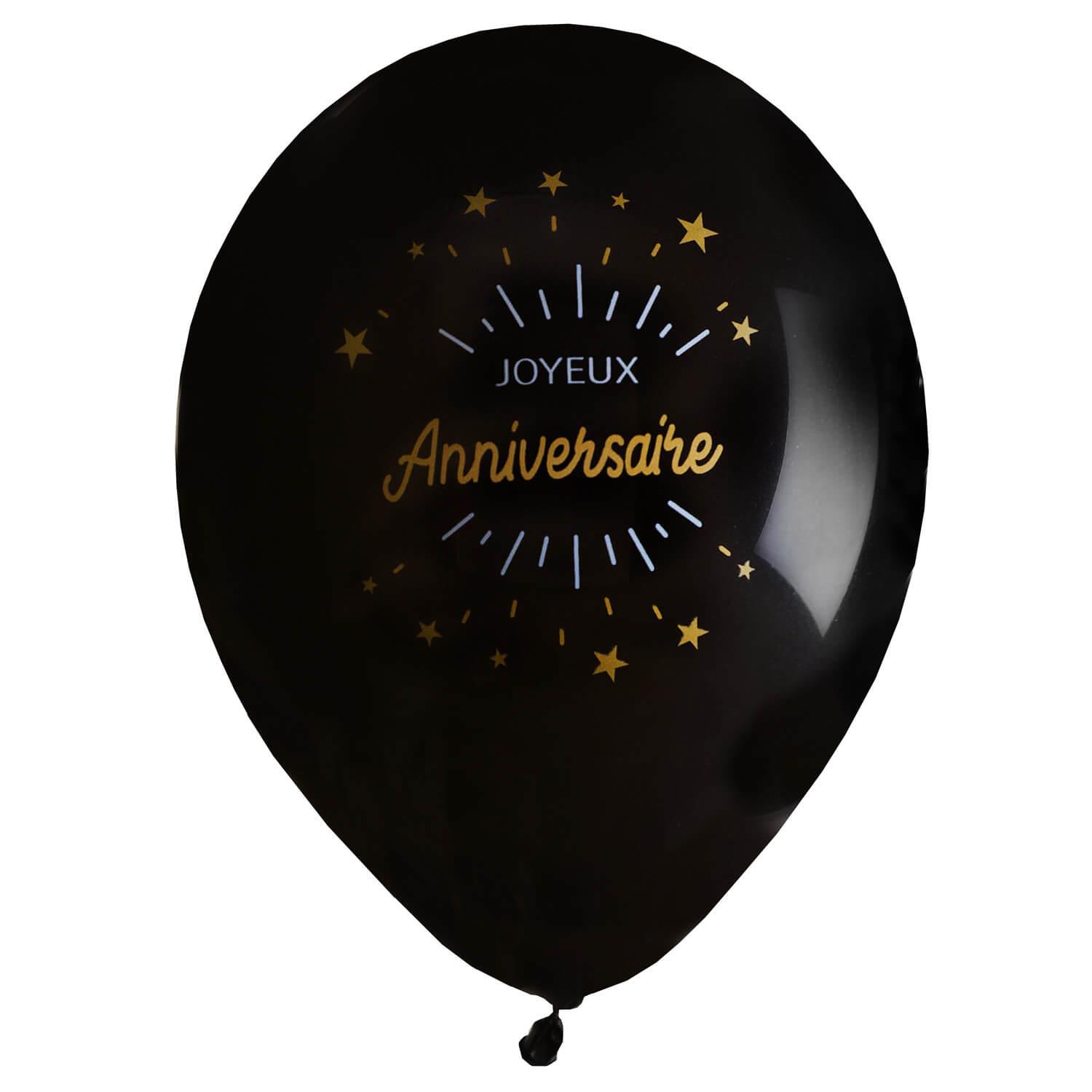 8 Ballons Métalliques - Joyeux Anniversaire Etincelant - Noir & Or