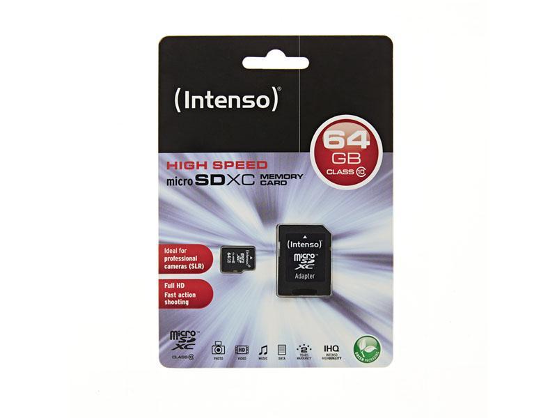 MicroSDXC 64Go Intenso +Adaptateur CL10 - Blister