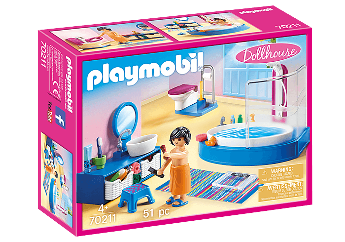 Playmobil 70211 Dollhouse : Salle de bain avec baignoire - Jeux et jouets  Playmobil - Avenue des Jeux