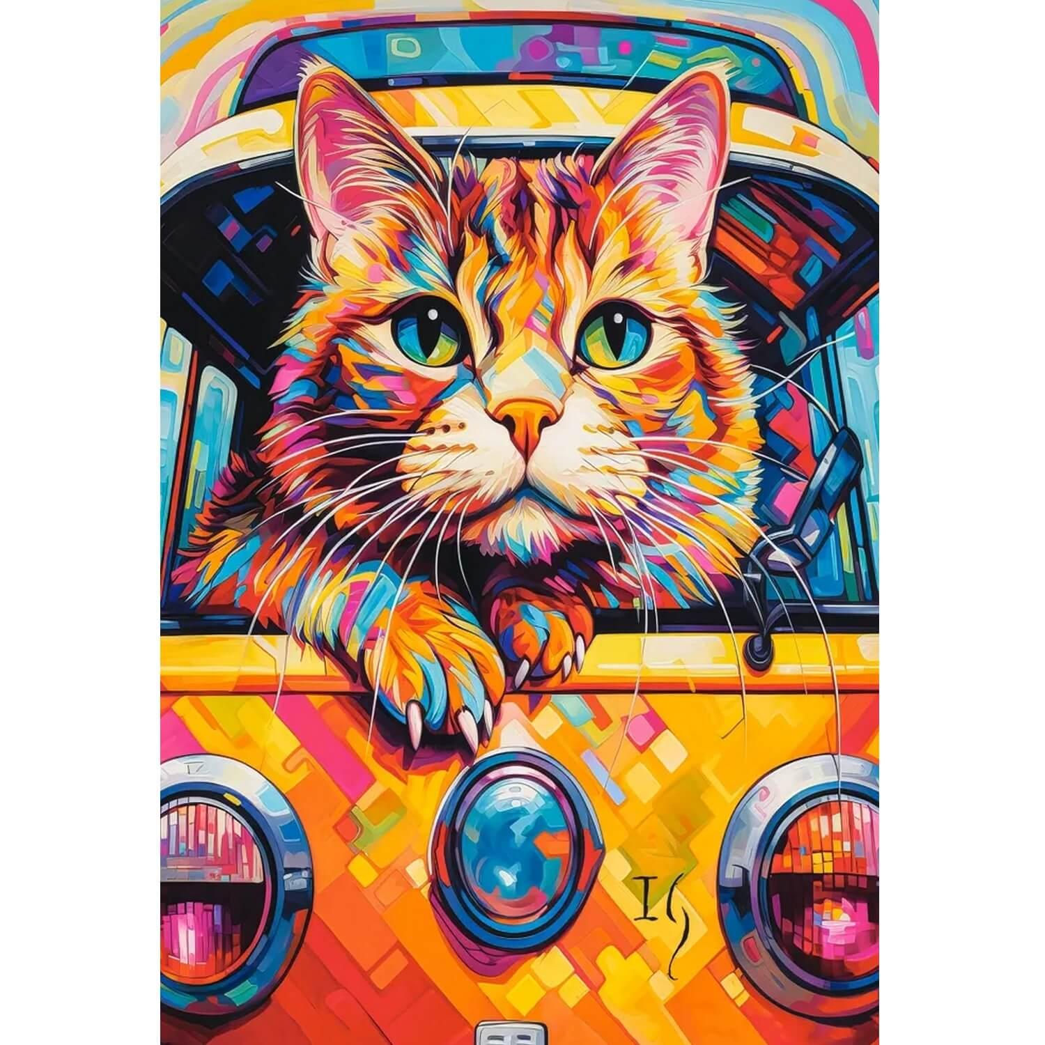 Puzzle 1000 pièces : Voyage en bus de chat