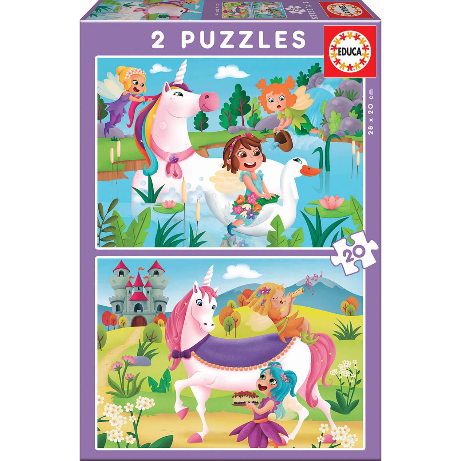 Puzzle 2 x 20 pièces : Licornes Et Fées
