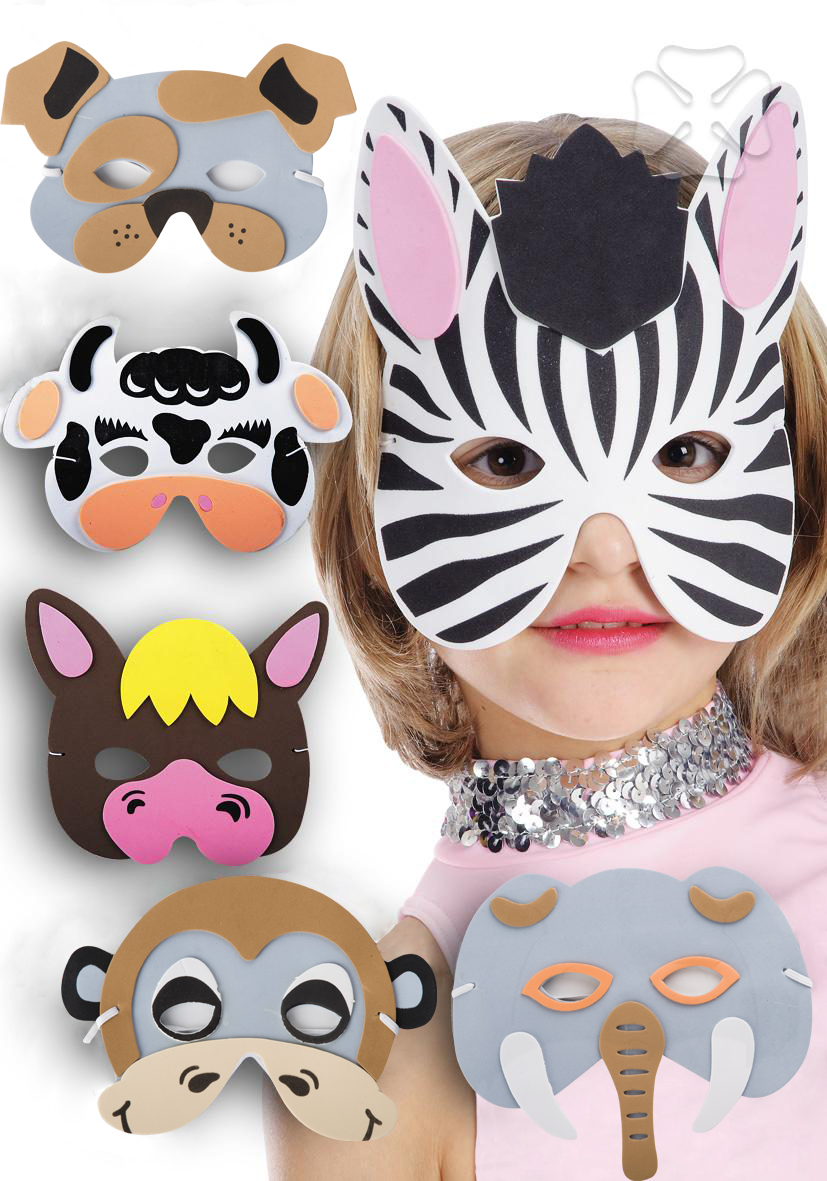 8 Animal Mousse Masque Masques Costume Robe Fantaisie Jungle Fête Enfants Sac de comblement