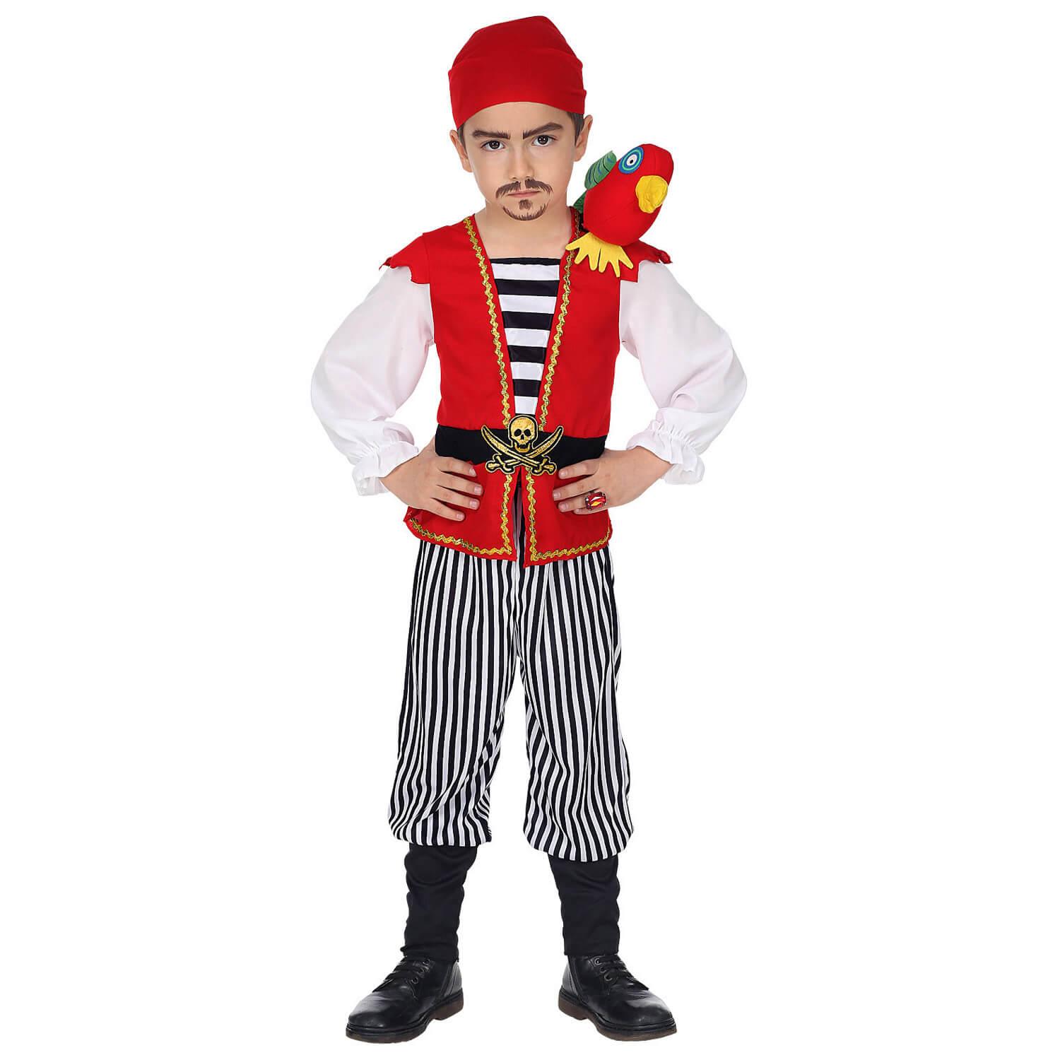 Déguisement Pirate rouge et noir avec perroquet - Enfant