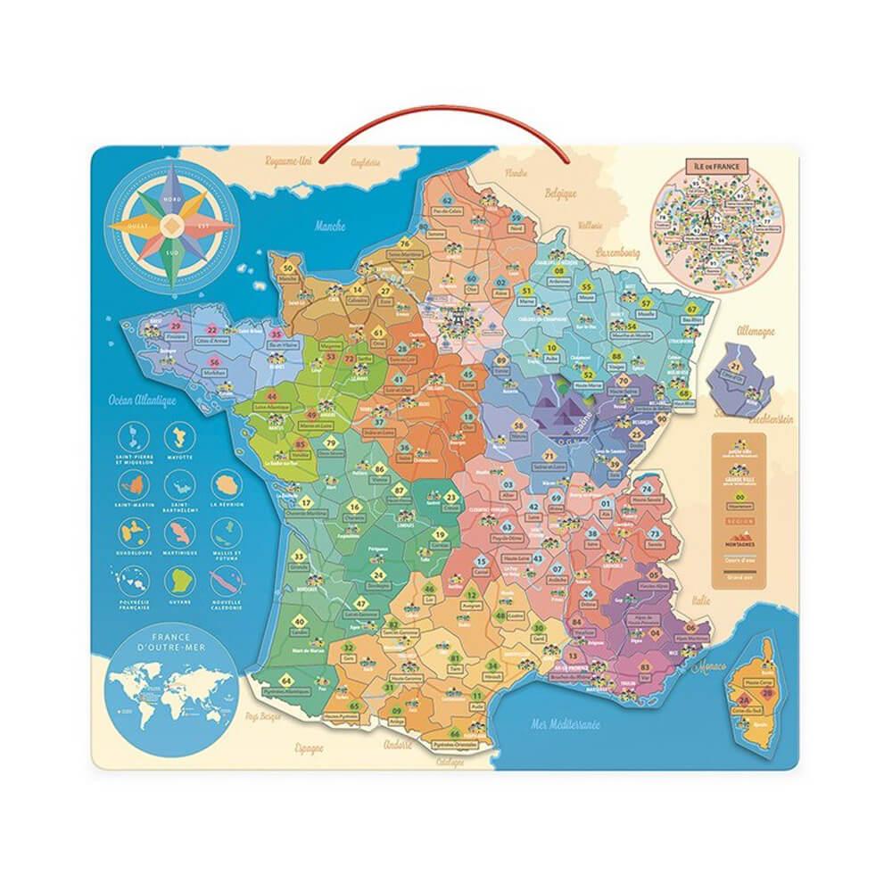 Janod - Puzzle Carte du Monde Magnétique en Bois - 92 Pièces