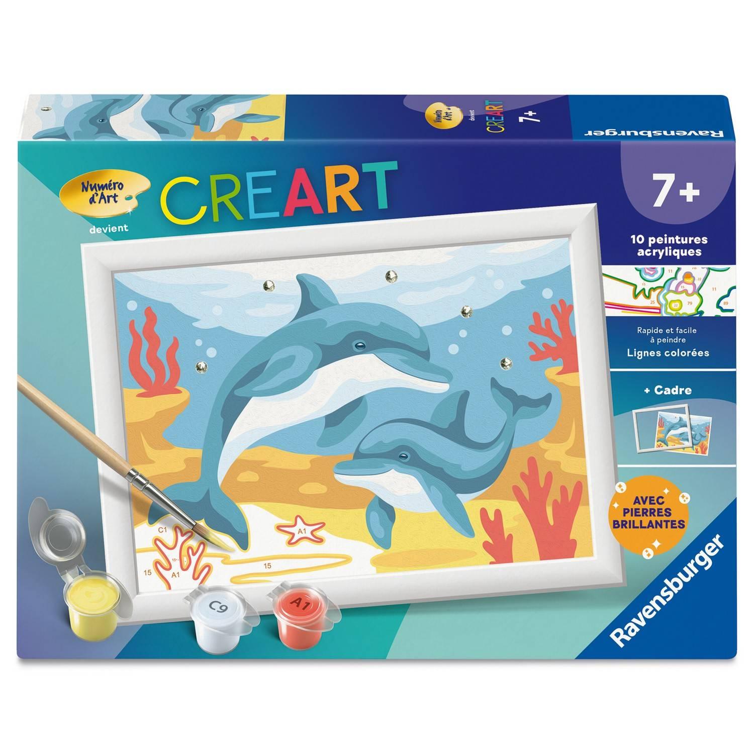 Ravensburger – CreArt Kids 13x18cm – Numéro dArt – Dauphins et coraux – Kit de peinture par numéros – Dès – 12023220 - vue 2