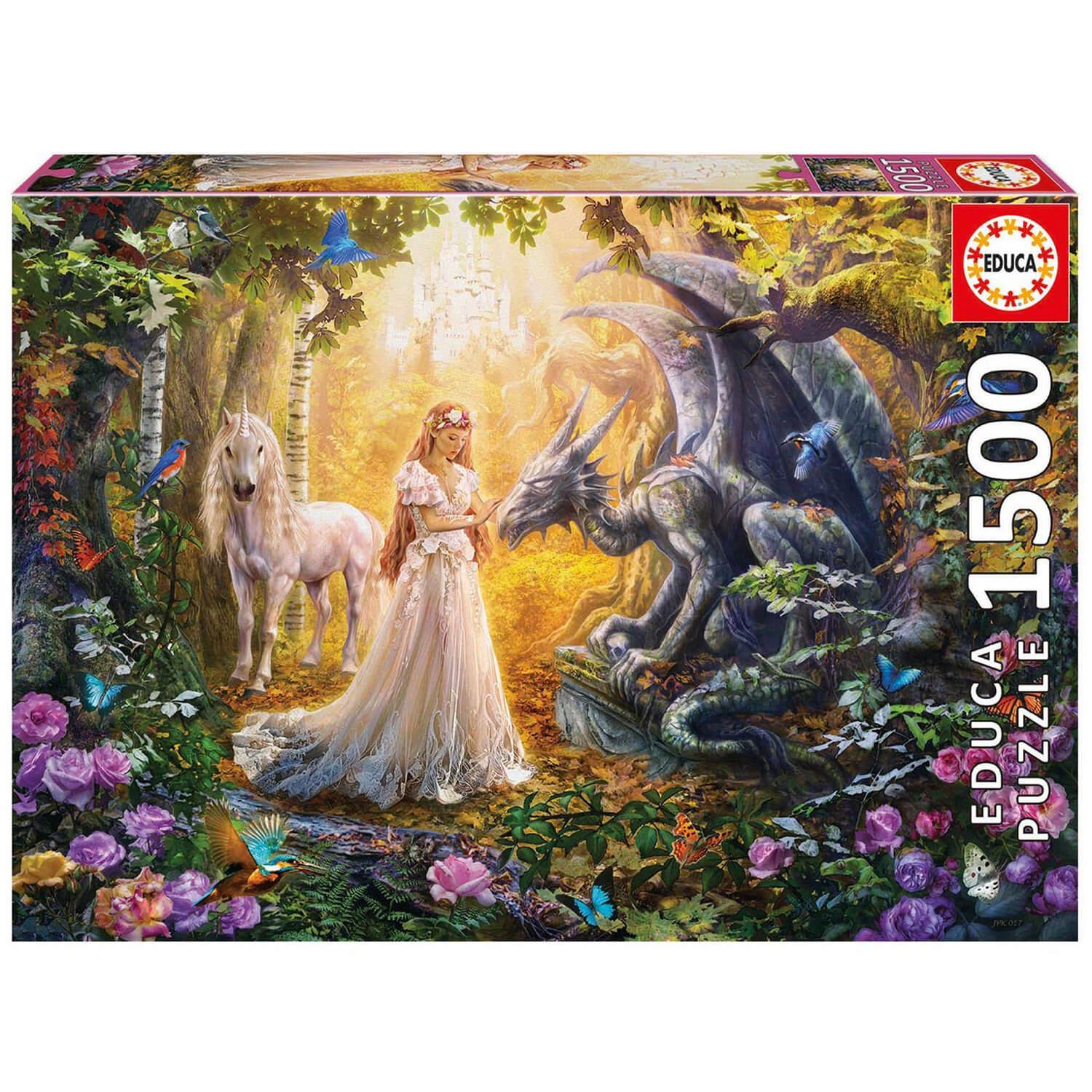 Puzzle 1500 pièces : Dragon, Princesse et licorne - Educa - Rue des Puzzles