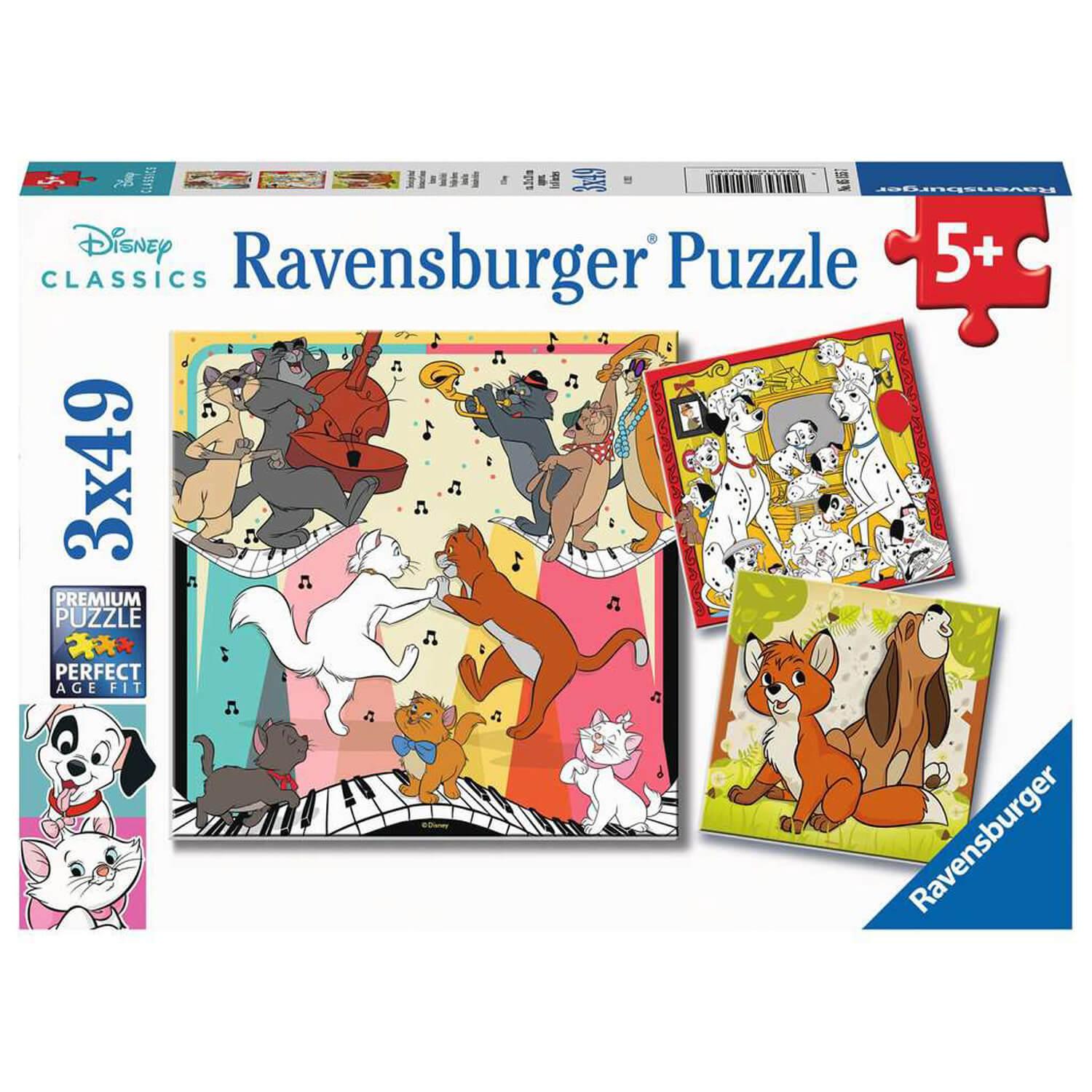 Puzzles 3 x 49 pièces : S'amuser avec les animaux Disney - Ravensburger -  Rue des Puzzles