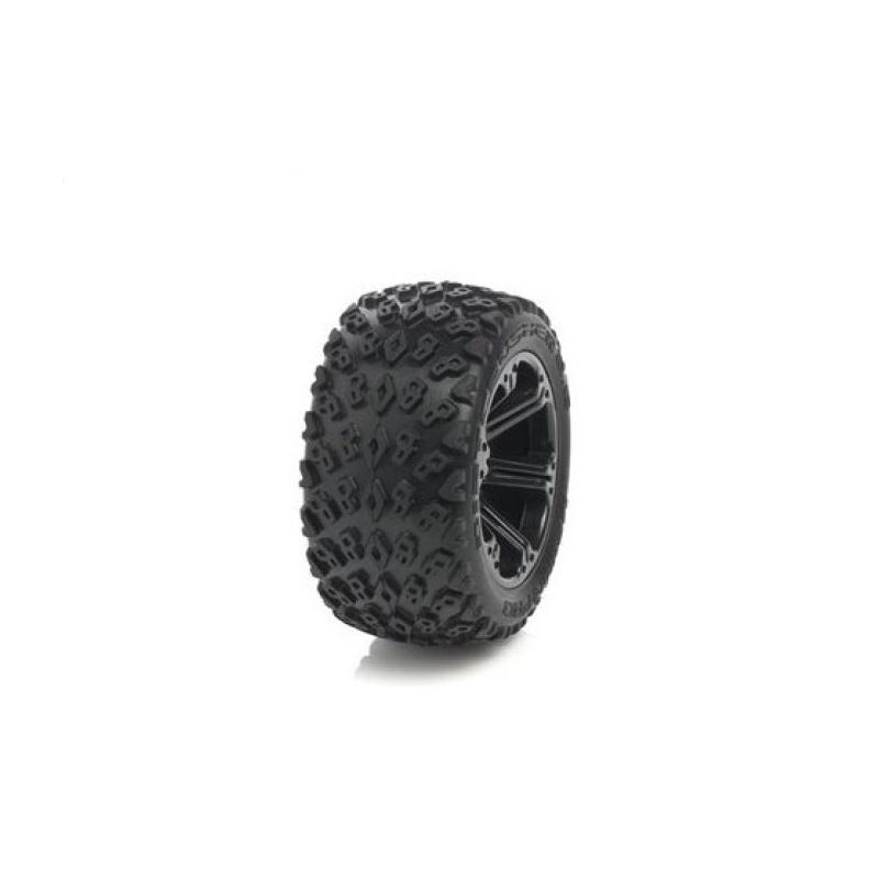 Tyre set pre-mounted Dirt Crusher 2.8 , Black rims fits Front RUSTLER/VXL, STAMPEDE/VXL, Rear JAT