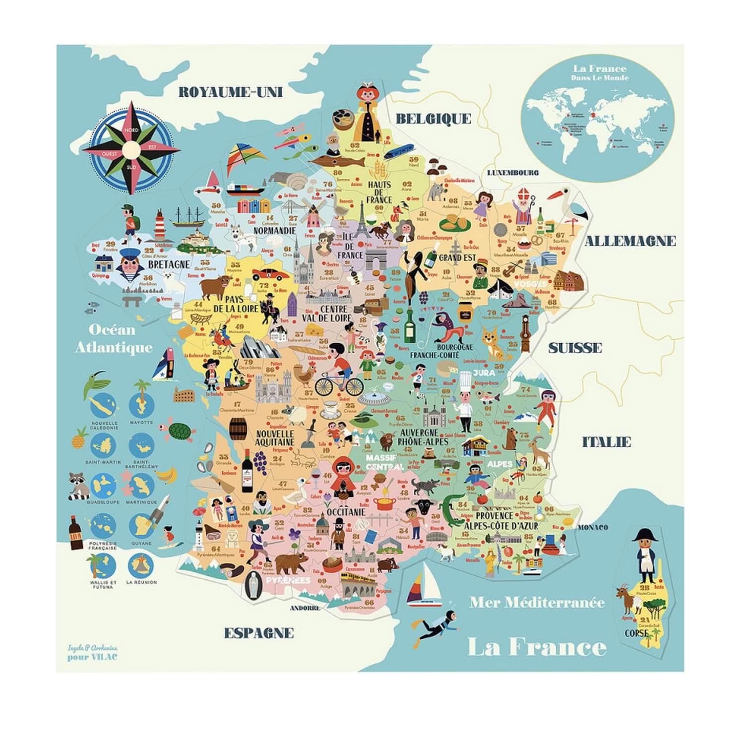 Carte de France - Puzzle 88 pièces - PUZZLE CARTE ÉDUCATIVE