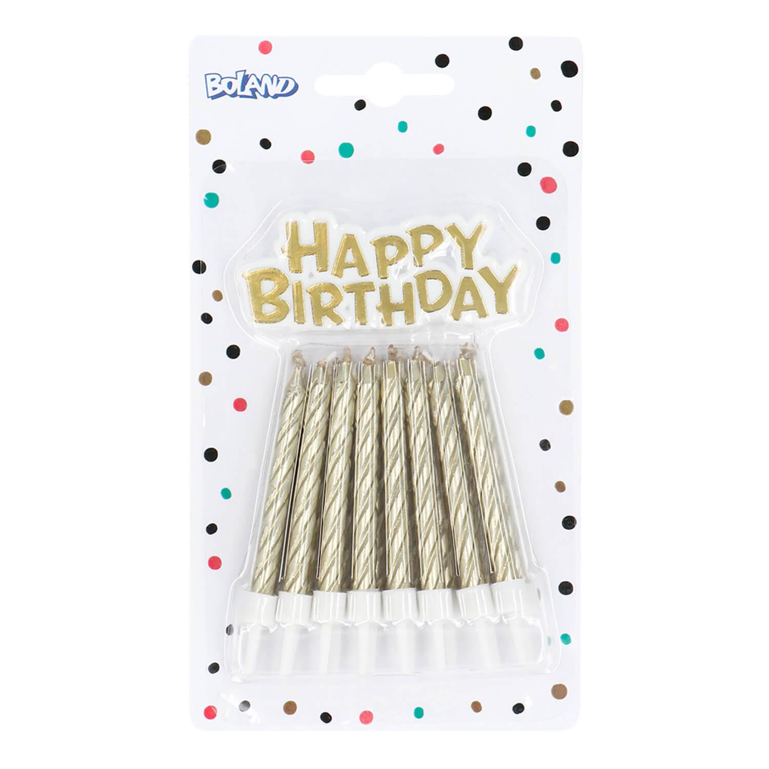Set 16 Bougies Anniversaire en spirale avec bouchon de gâteau Happy  Birthday - Or - Animation adulte - Rue de la Fête