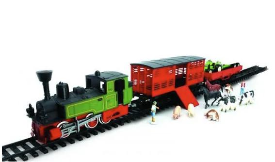 TRAIN ELECTRIQUE LOCO + 2 WAGONS + ACCESSOIRES ET ANIMAUX