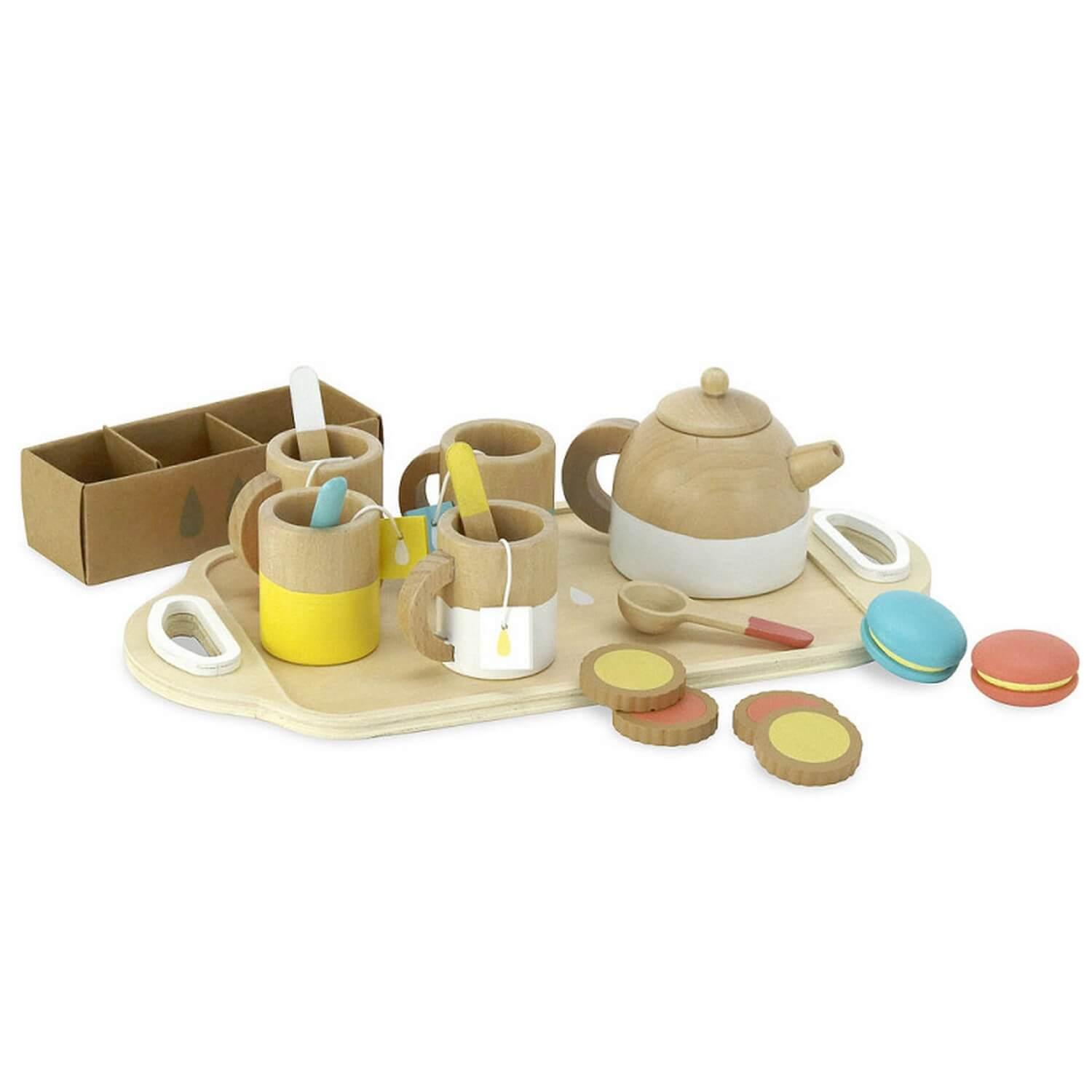 Service à Thé pour Enfants Jouets Ustensiles de Cuisine, Set de Thé en Bois  pour Enfants Théière Et Tasse Jouets de Cuisine pour Enfants Set de Thé