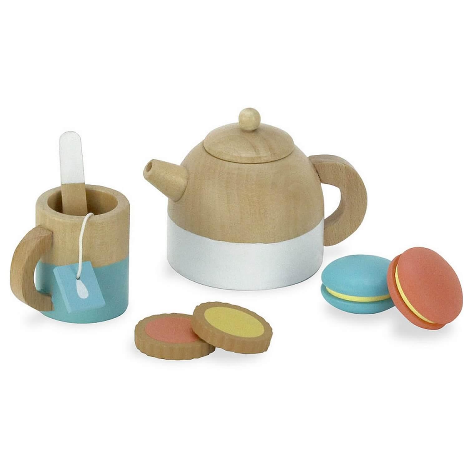 service à thé en bois - Service à thé pour enfants - blanc - 17 pièces -  Jouets en