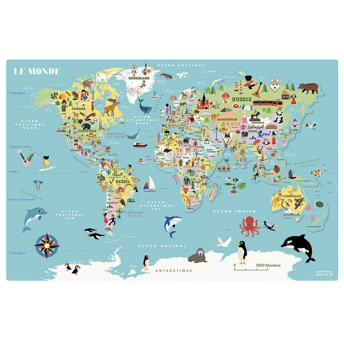 puzzle en bois de 86 piã¨ces : carte du monde magnã©tique par ingela p. arrhenius