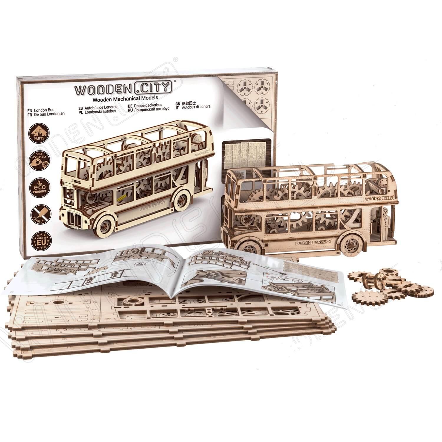 Bus Londonien-en Bois Ville mécanique 3D en bois modèle & Puzzle 