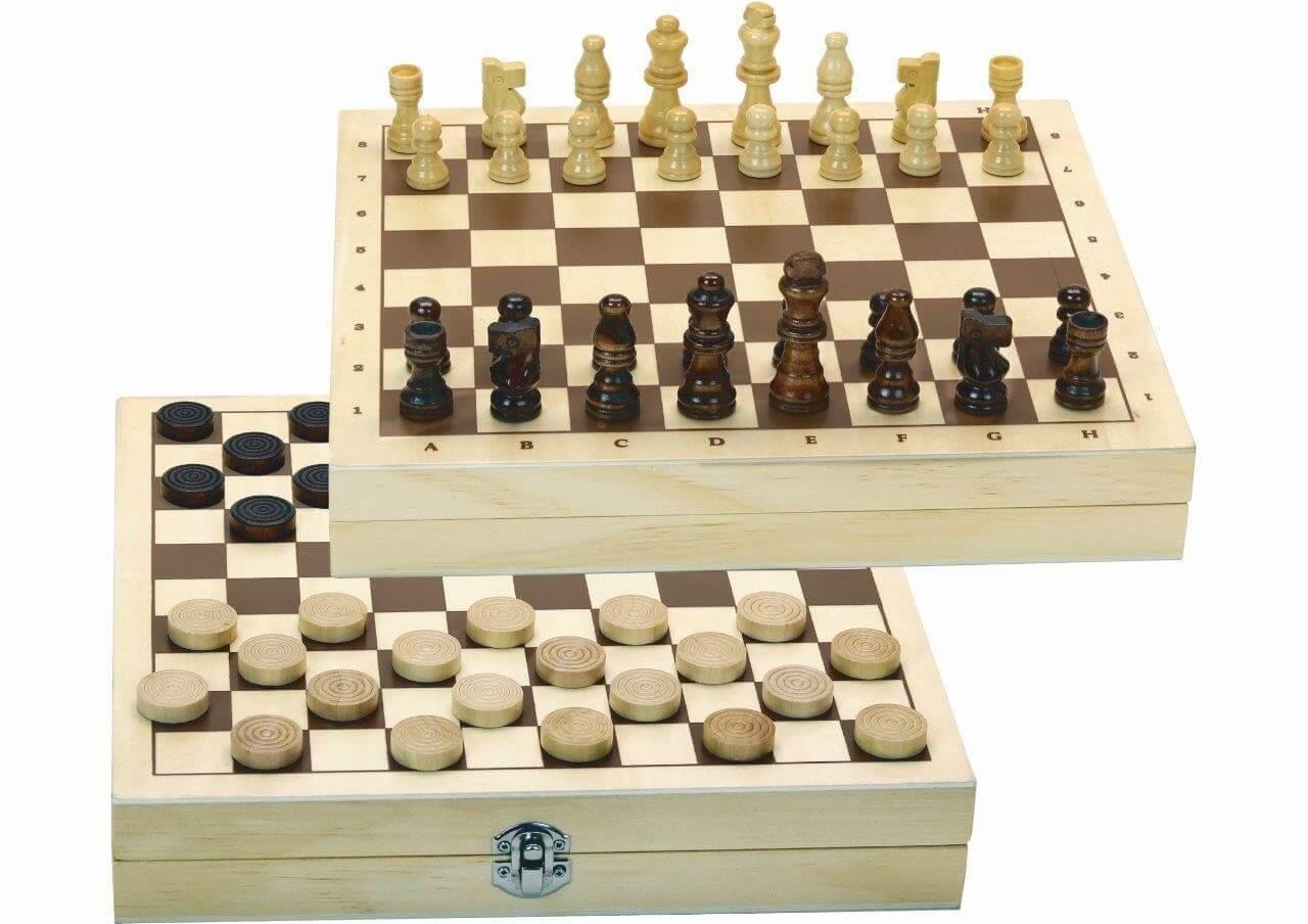 Jeux de dames et d'échecs - Coffret en bois